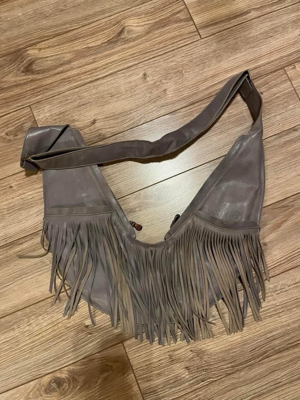 Sash Bag leather classic size, gray fringe
